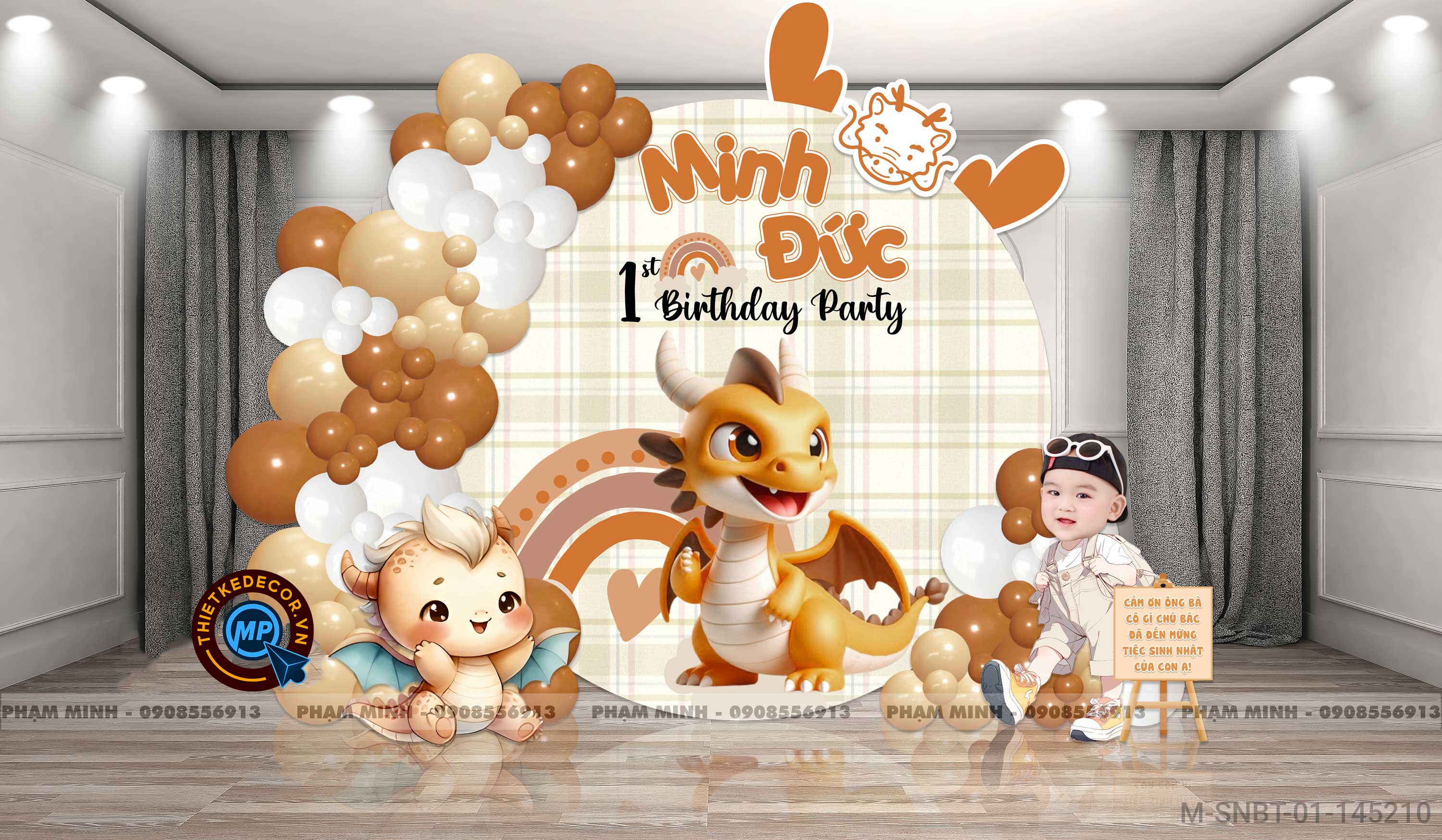 Sinh nhật bé trai tuổi rồng tone nâu back tròn cute đáng yêu