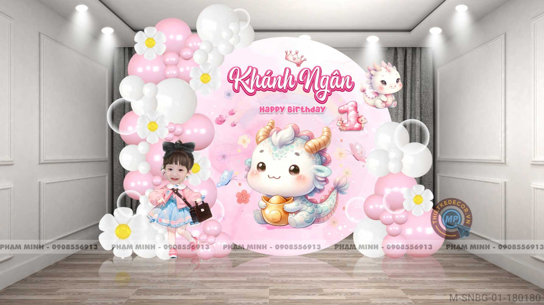 File thiết kế sinh nhật bé gái tuổi rồng tone hồng back tròn cute đáng yêu