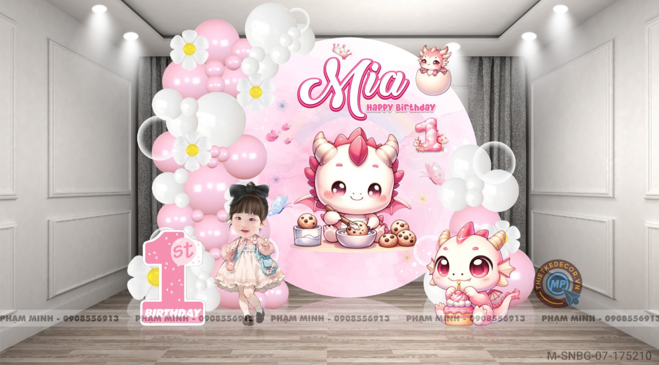 File thiết kế sinh nhật bé gái tuổi rồng tone hồng back tròn cute đáng yêu