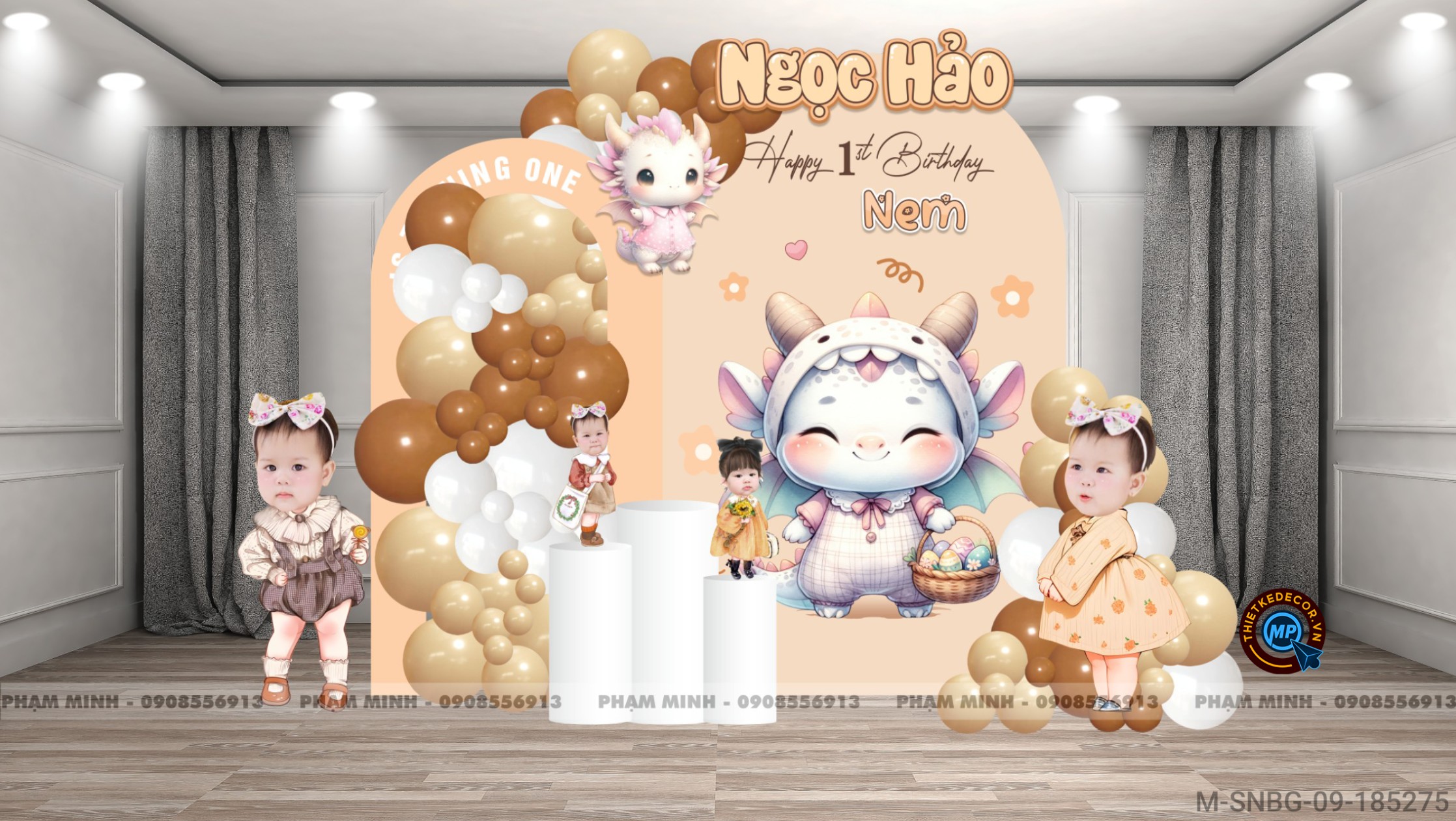 File thiết kế sinh nhật bé gái tuổi rồng tone nâu tây cute đáng yêu