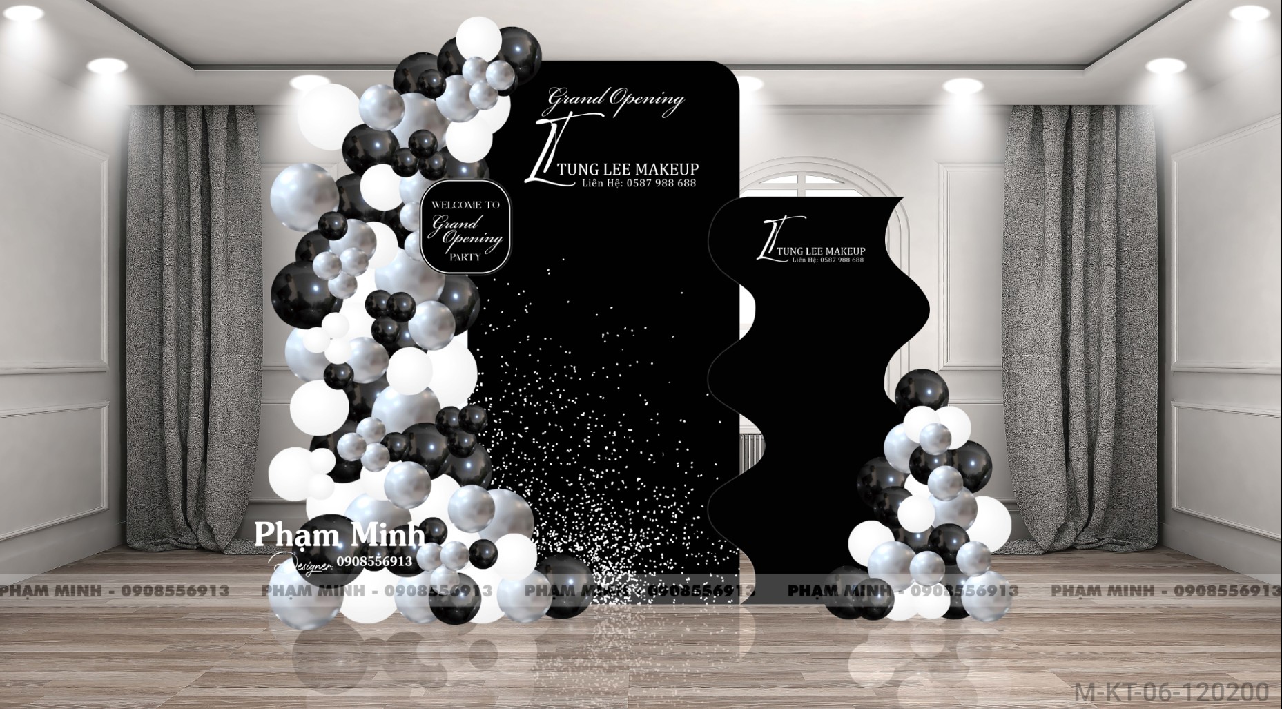 File thiết kế background khai trương tiệm Makeup tone trắng đen luxury sang trọng