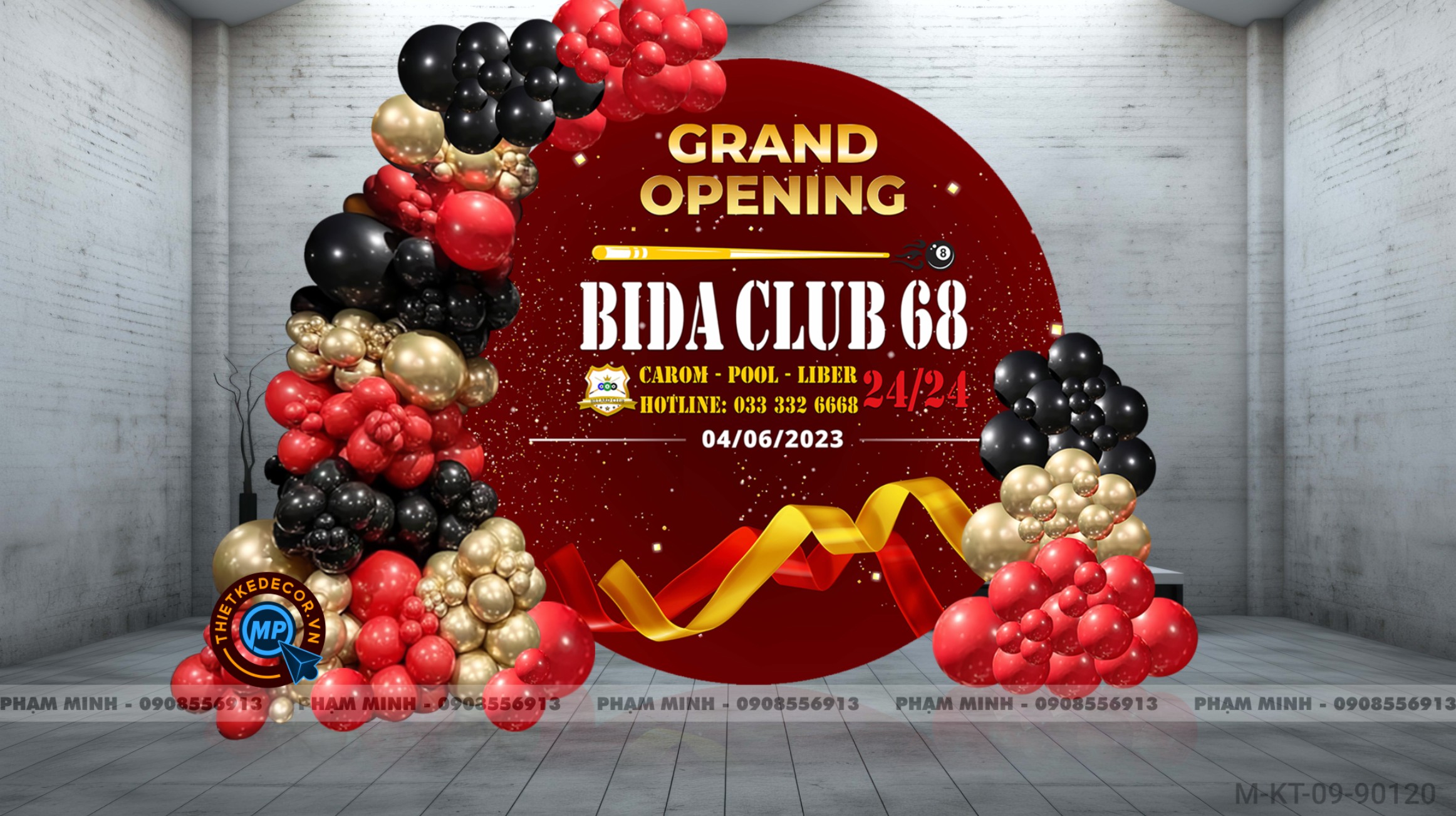 File thiết kế background khai trương BIDA tone đỏ đen vàng luxury sang trọng.