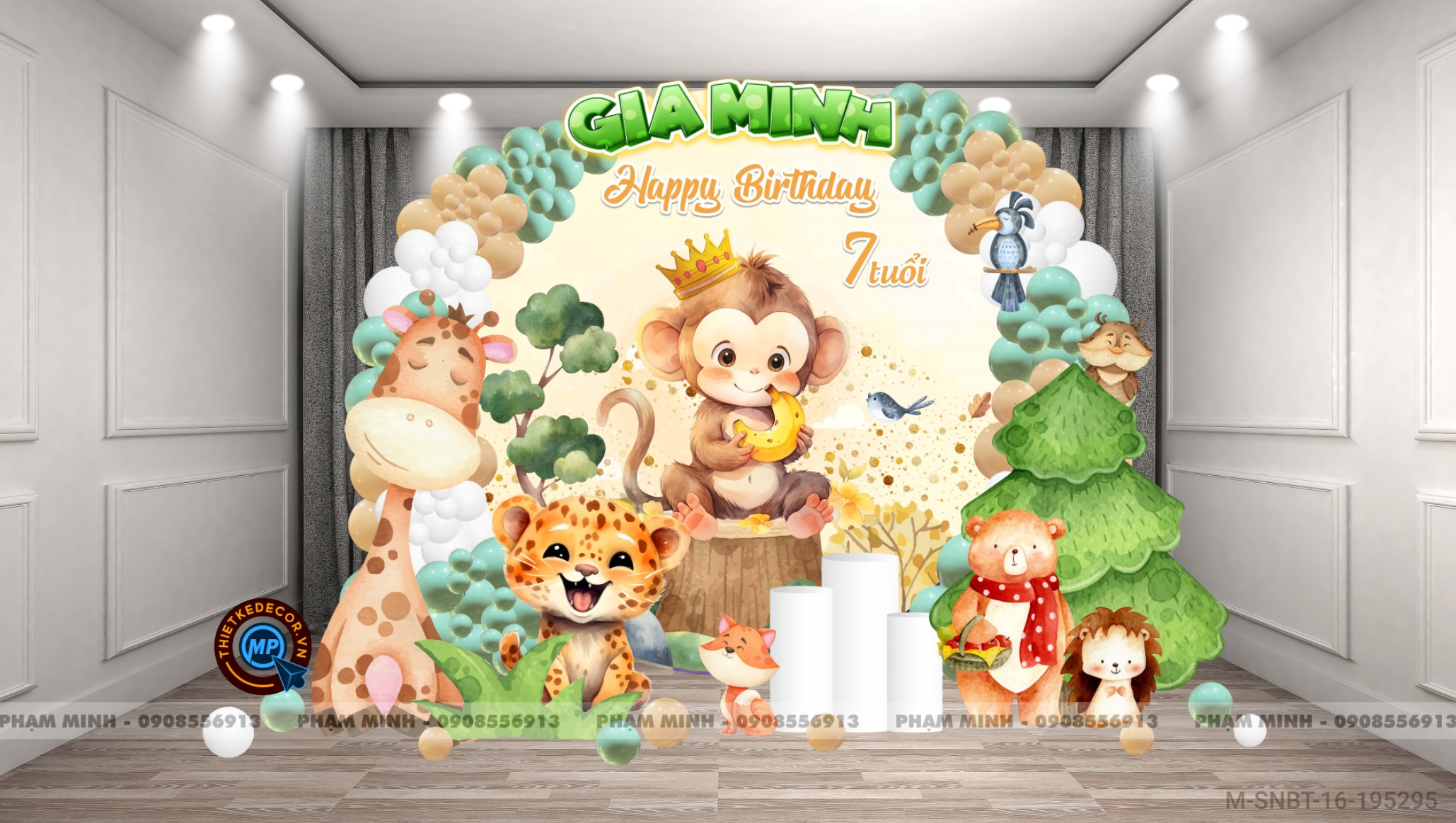 File thiết kế sinh nhật bé trai chủ đề Safari Sở Thú rừng rậm cute dễ thương.