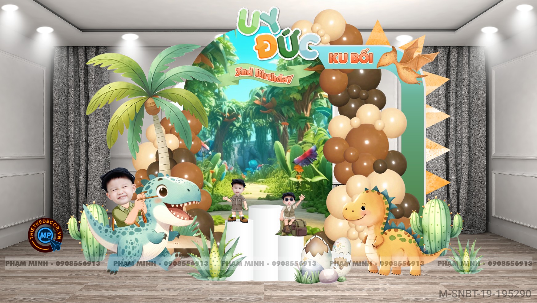 File sinh nhật bé trai chủ đề khủng long cute đáng yêu.