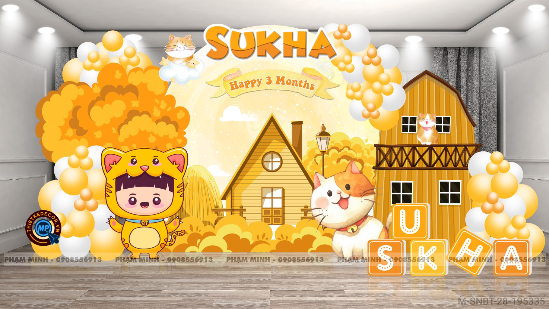 File sinh nhật bé trai tuổi Mèo chủ đề Nông trại đáng yêu.