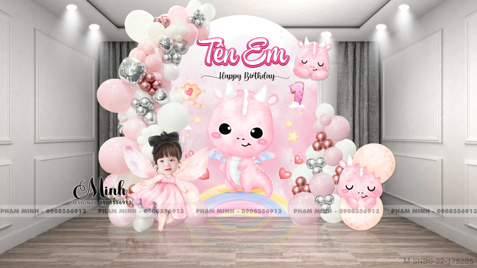 File thiết kế sinh nhật bé gái tuổi rồng tone hồng back U cute đáng yêu