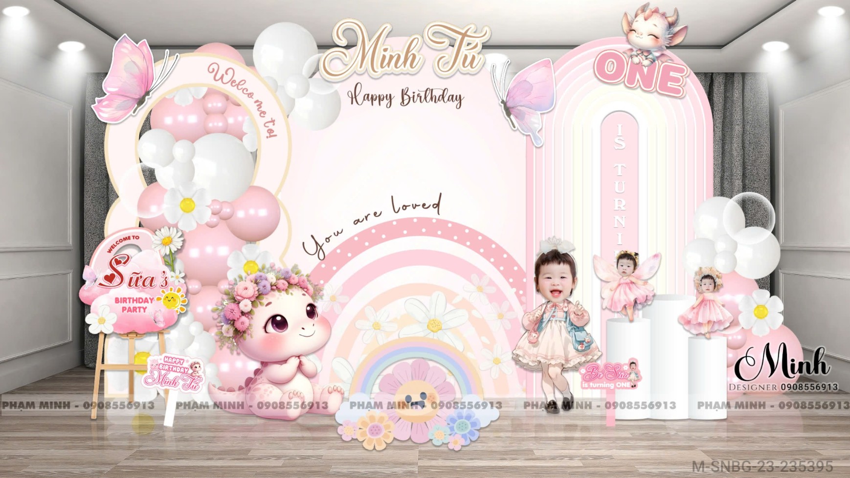 File thiết kế sinh nhật bé gái tuổi rồng tone hồng cute đáng yêu