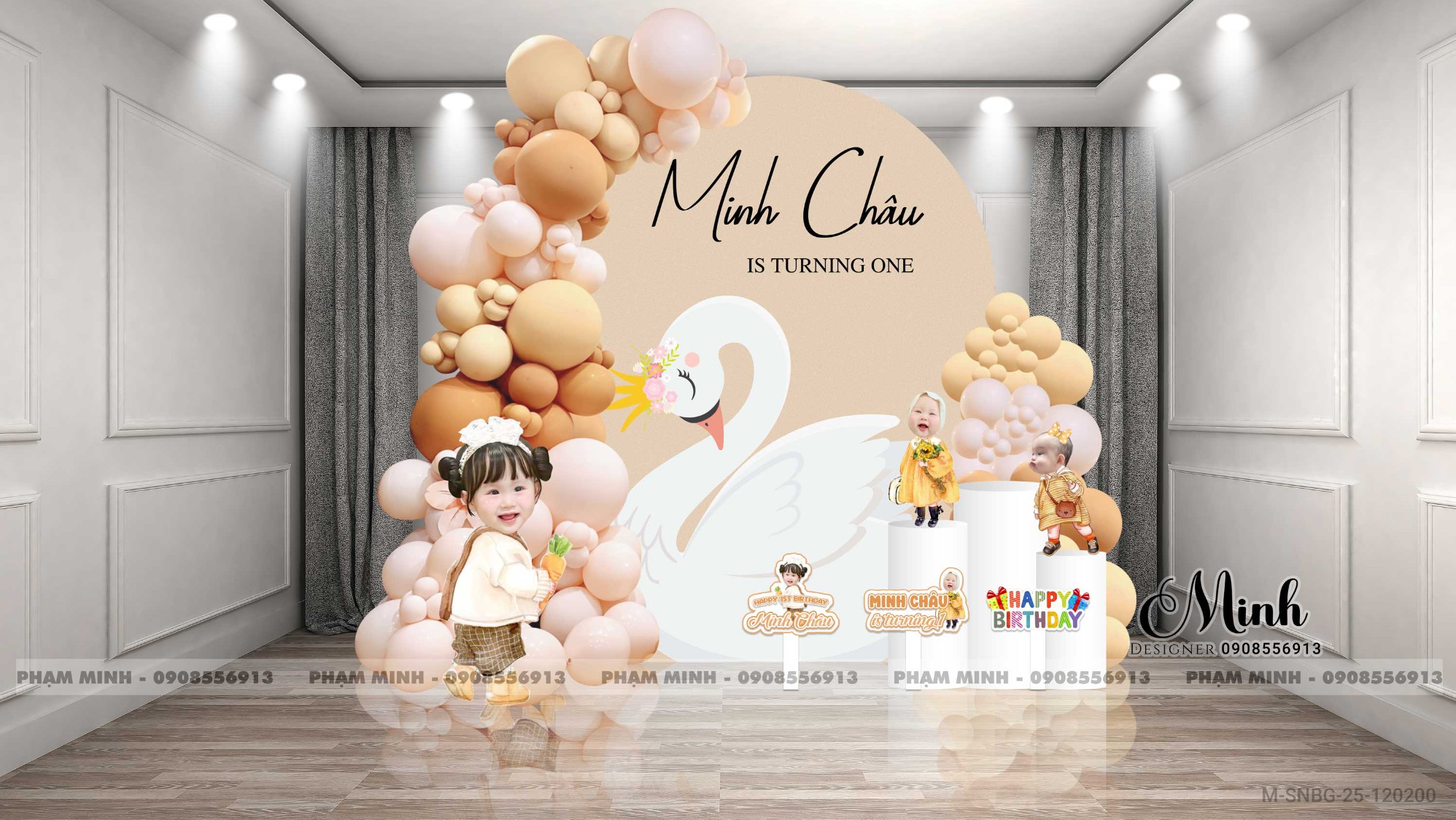 File thiết kế sinh nhật bé gái chủ đề thiên nga back U cute đáng yêu