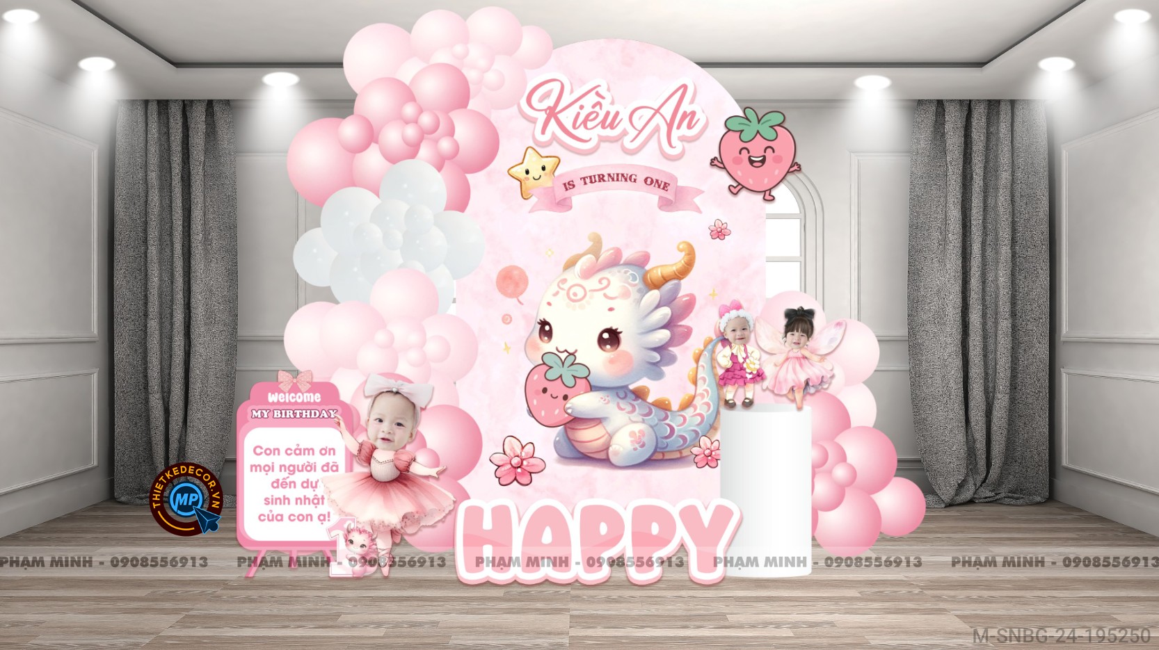 File thiết kế sinh nhật bé gái tuổi rồng tone hồng back U cute đáng yêu