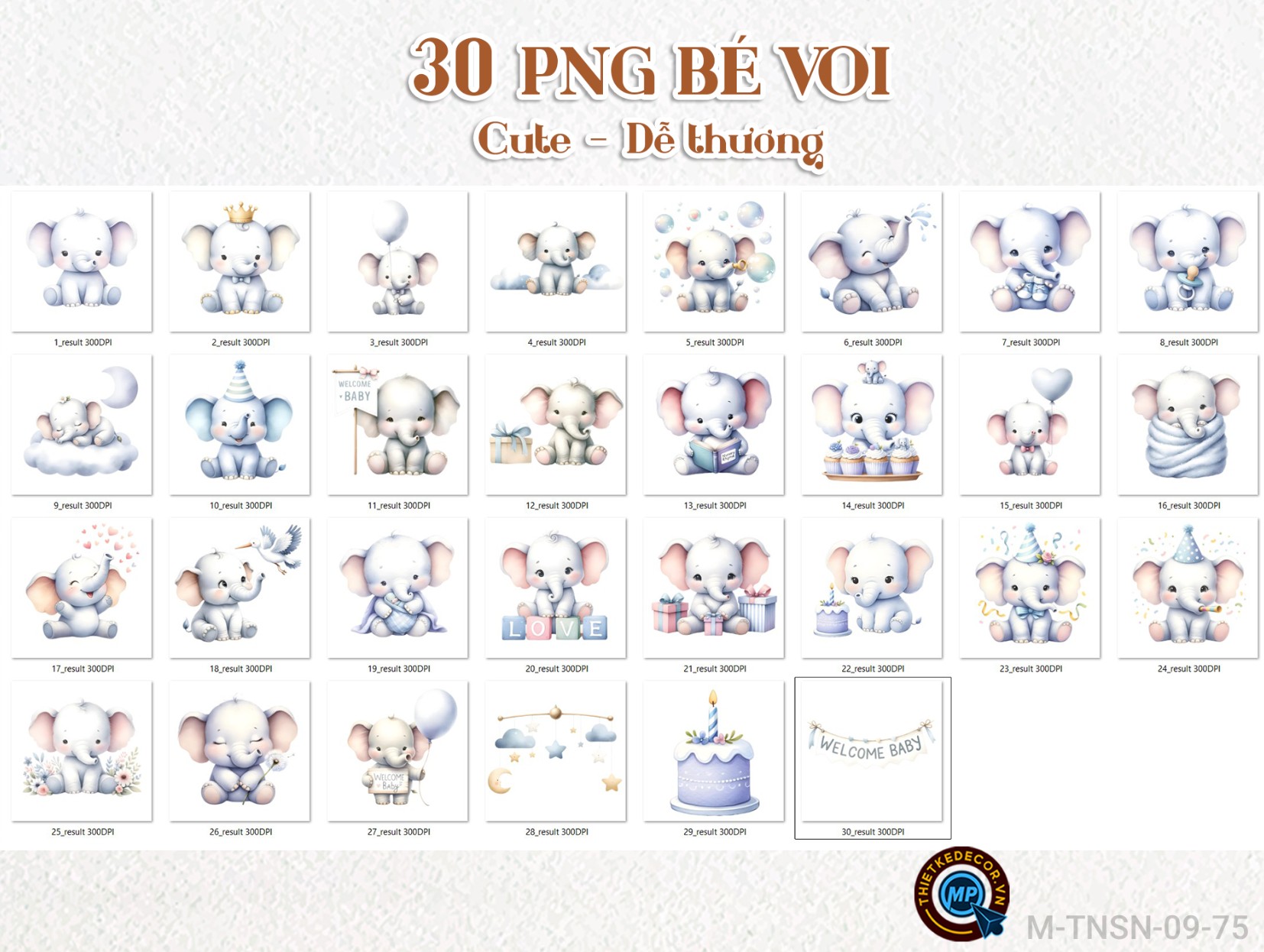 30 PNG Bé Voi cute dễ thương đáng yêu tách nền nét căng.