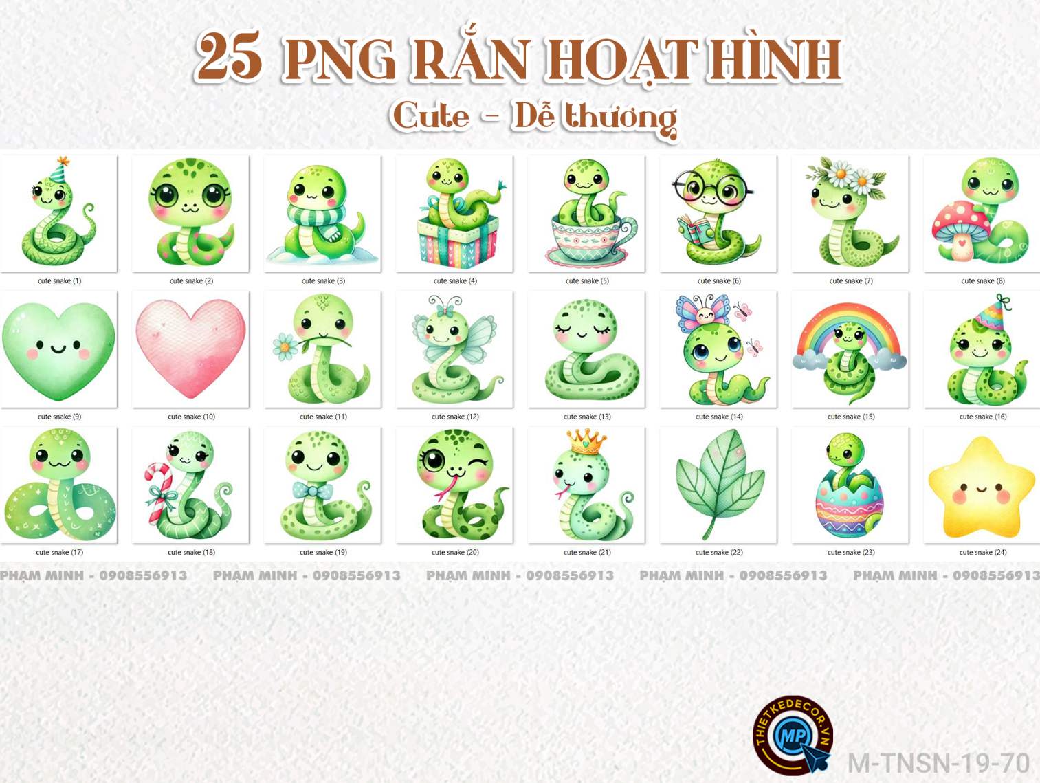 25 PNG Rắn hoạt hình màu nước cute đáng yêu
