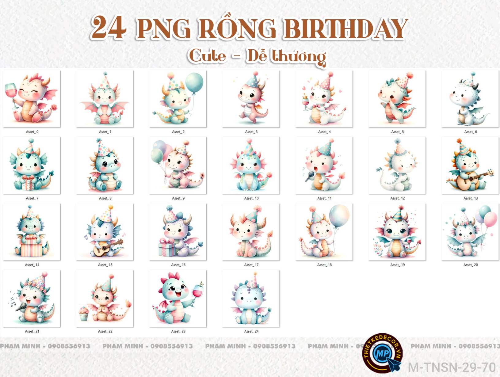 24 PNG Rồng birthday cute dễ thương đáng yêu 300ppi tách nền nét căng