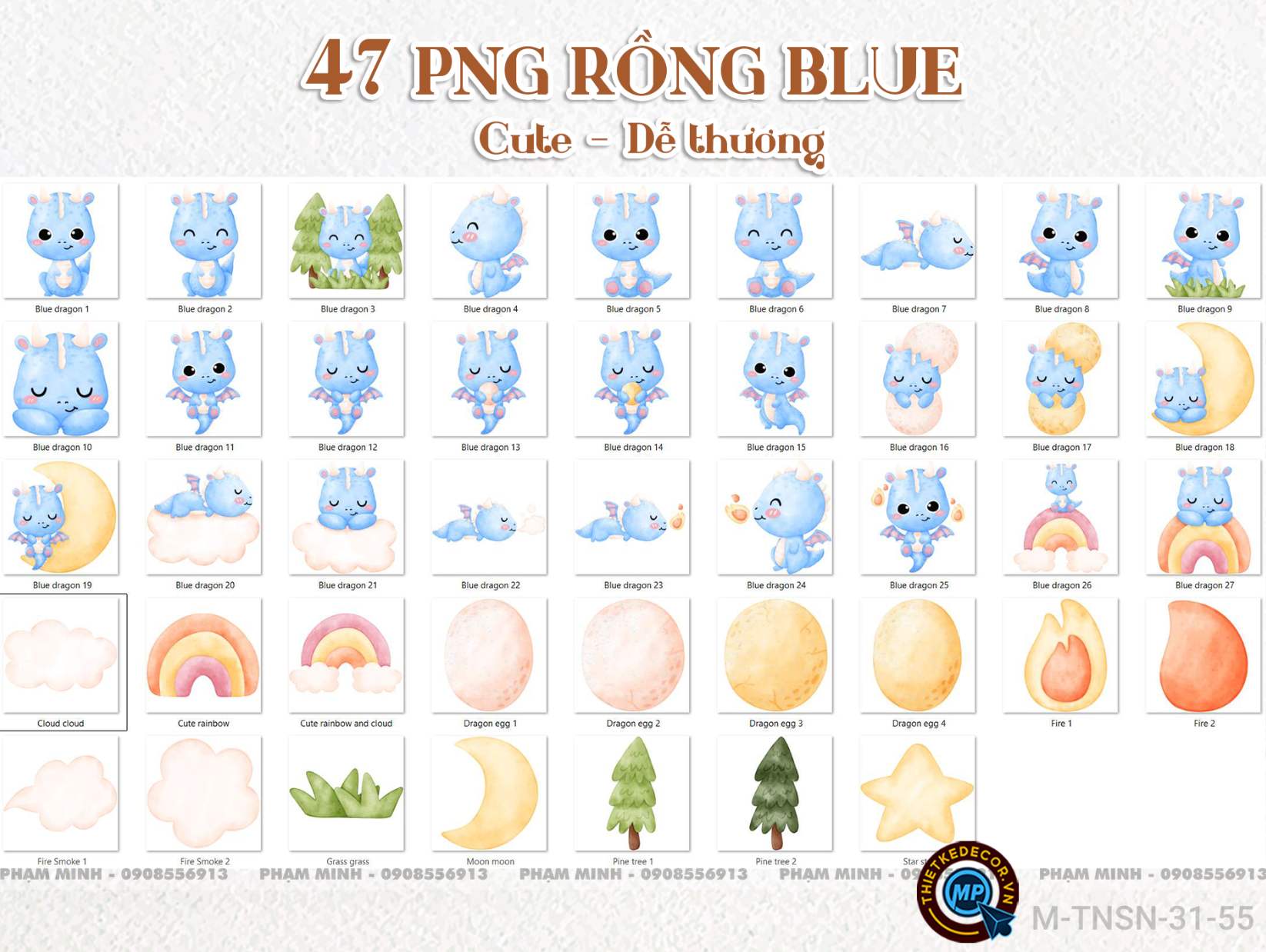 47 PNG Rồng blue cute dễ thương đáng yêu 300ppi tách nền nét căng
