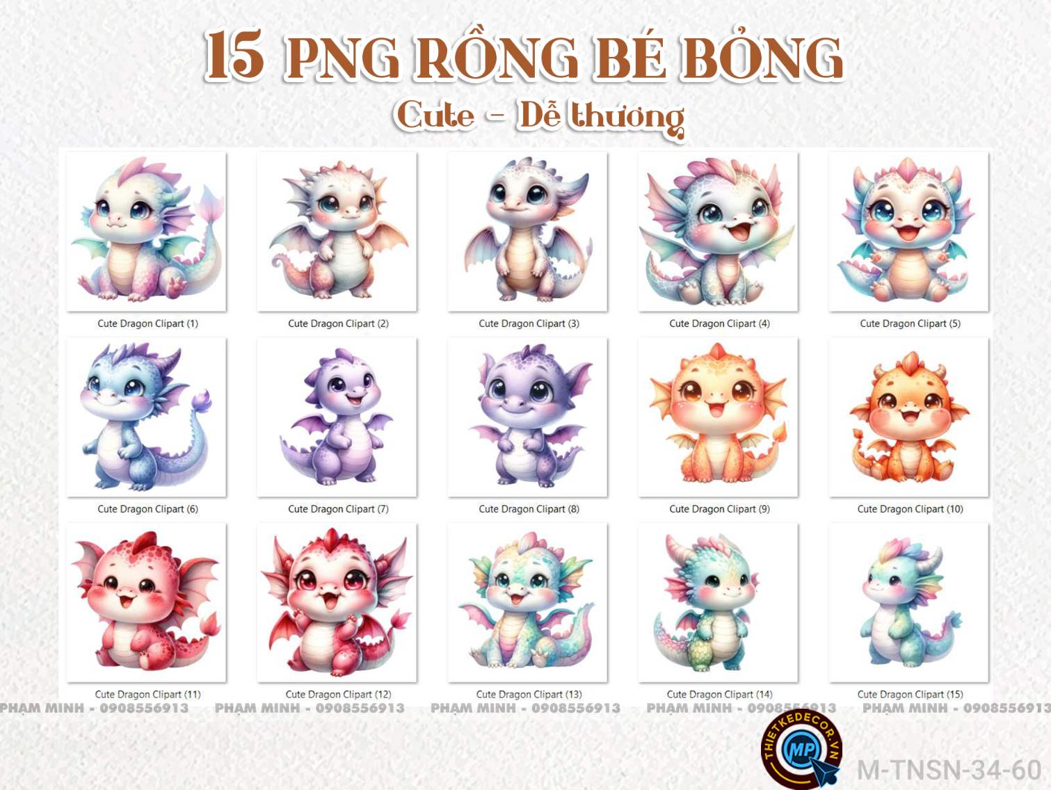 15 PNG Rồng bé bỏng cute dễ thương đáng yêu 300ppi tách nền nét căng