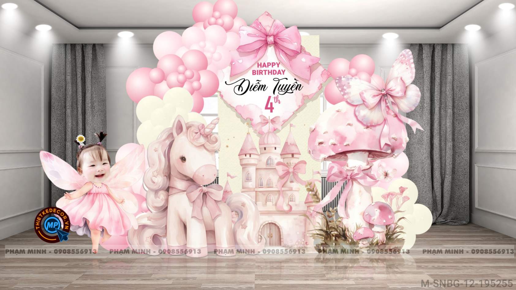 File thiết kế bé gái chủ đề lâu đài tone hồng pastel sang trọng dễ thương đáng yêu.