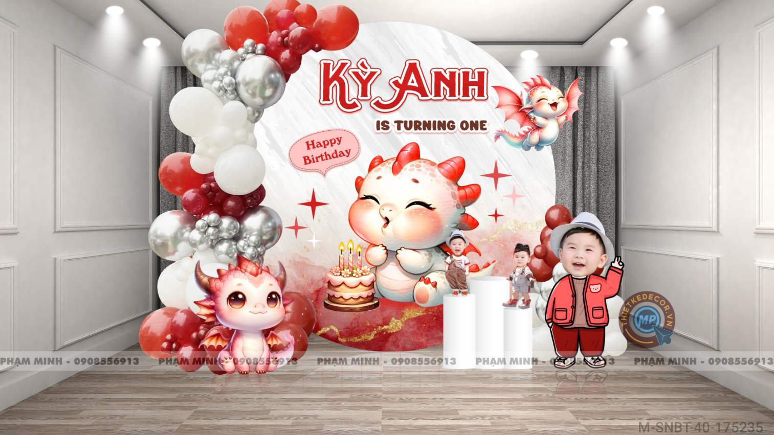 File thiết kế bé trai 1 tuổi Rồng tone đỏ cute dễ thương đáng yêu!