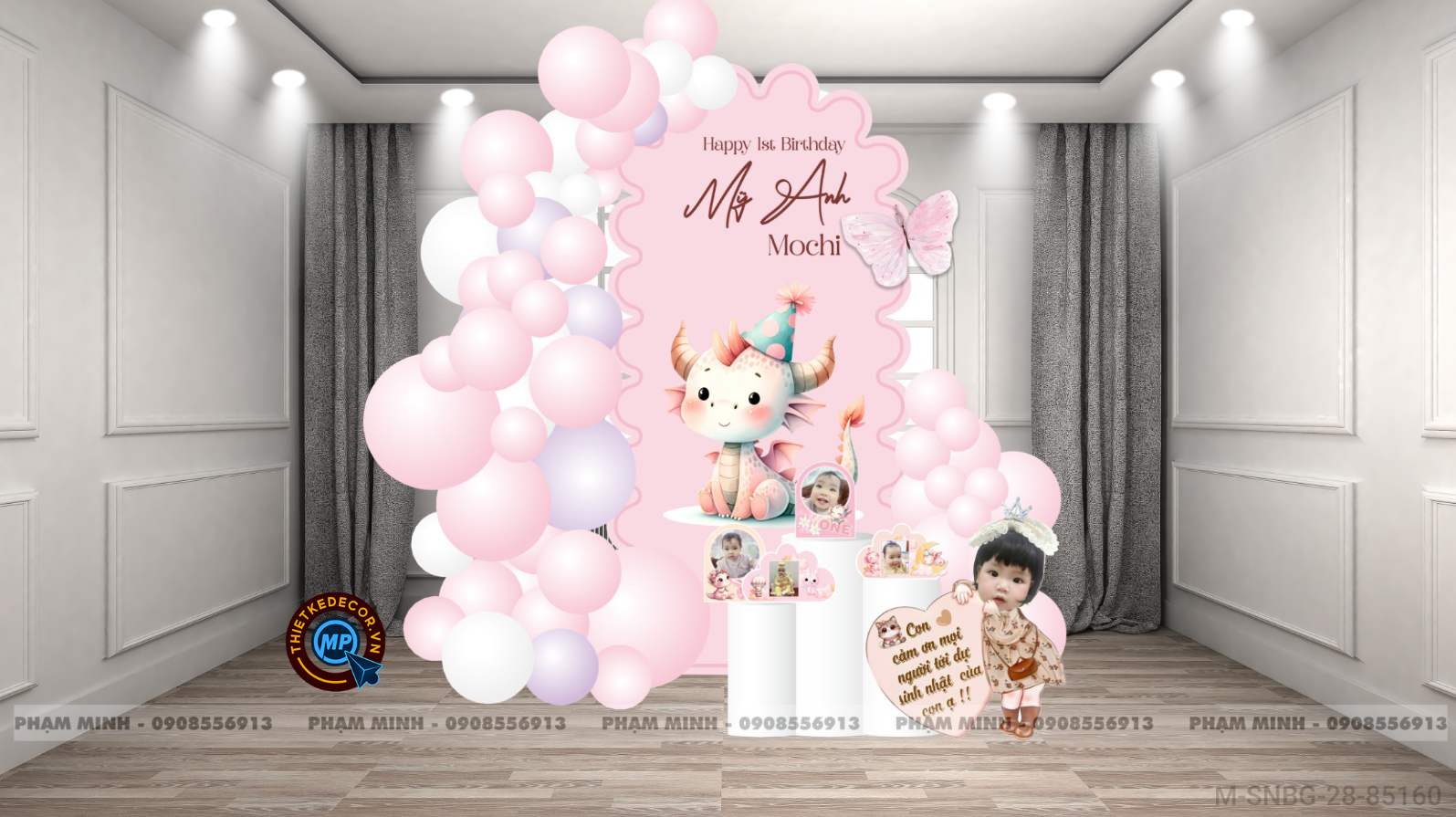 File thiết kế sinh nhật bé gái tuổi rồng tone hồng cute đáng yêu