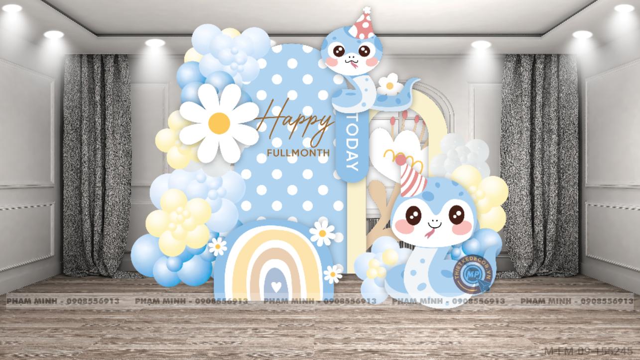 File thiết kế Background đầy tháng fullmonth bé tuổi tỵ thìn tone xanh dương cute dễ thương đáng yêu