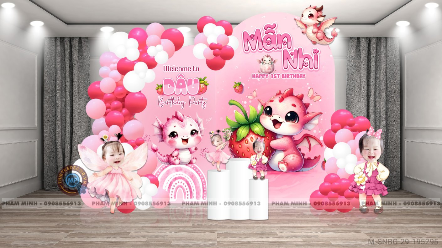 File thiết kế bé gái tuổi rồng chủ đề Dâu dễ thương cute đáng yêu.