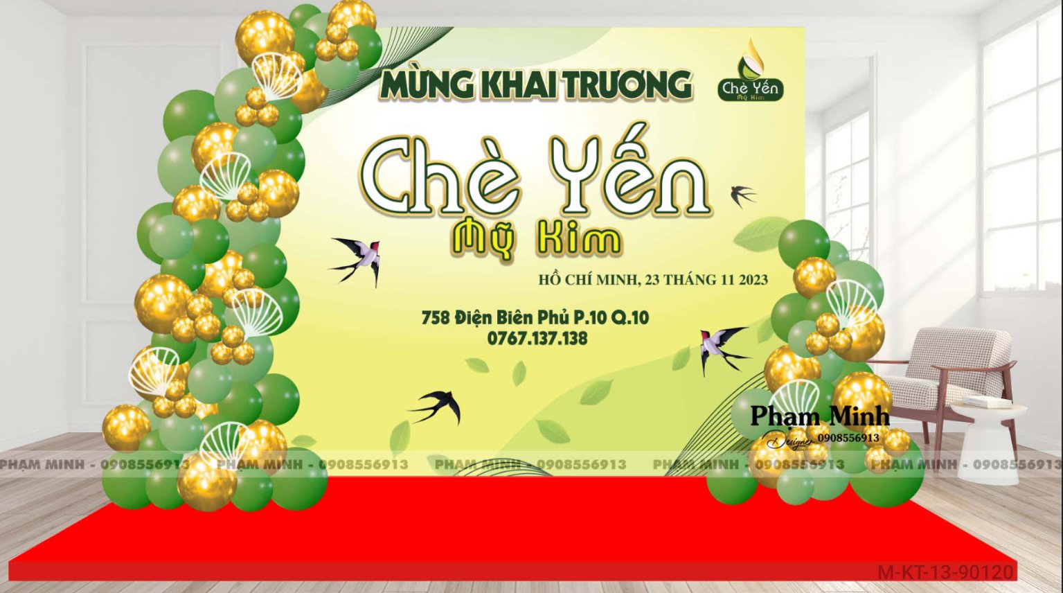 File thiết kế background khai trương công ty tone xanh lá sang trọng luxury