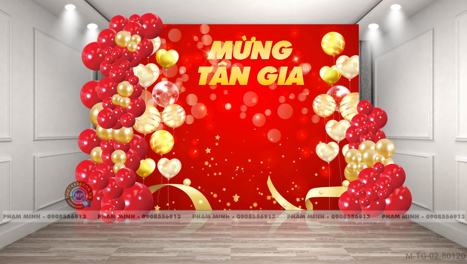 File thiết kế backdrop tân gia tone đỏ sang trọng.