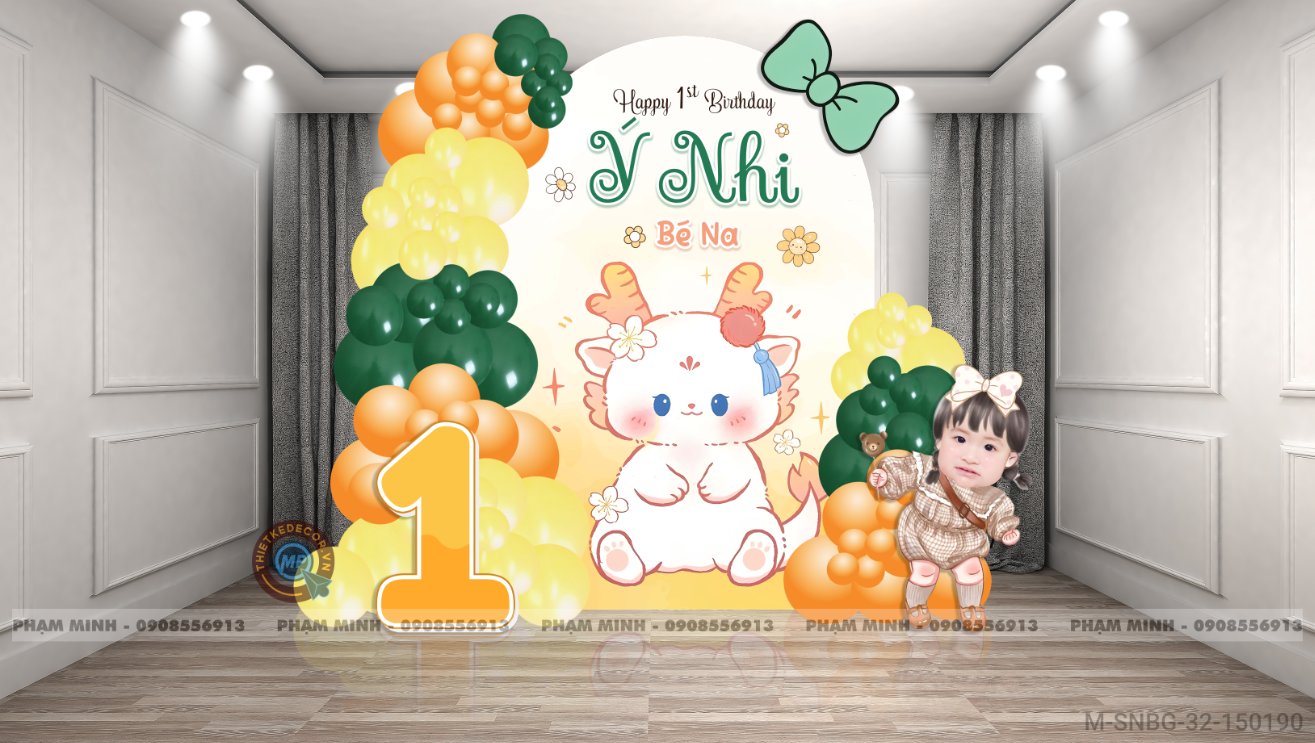 File thiết kế sinh nhật bé gái tuổi rồng tone Vàng cam xanh lục back U cute đáng yêu