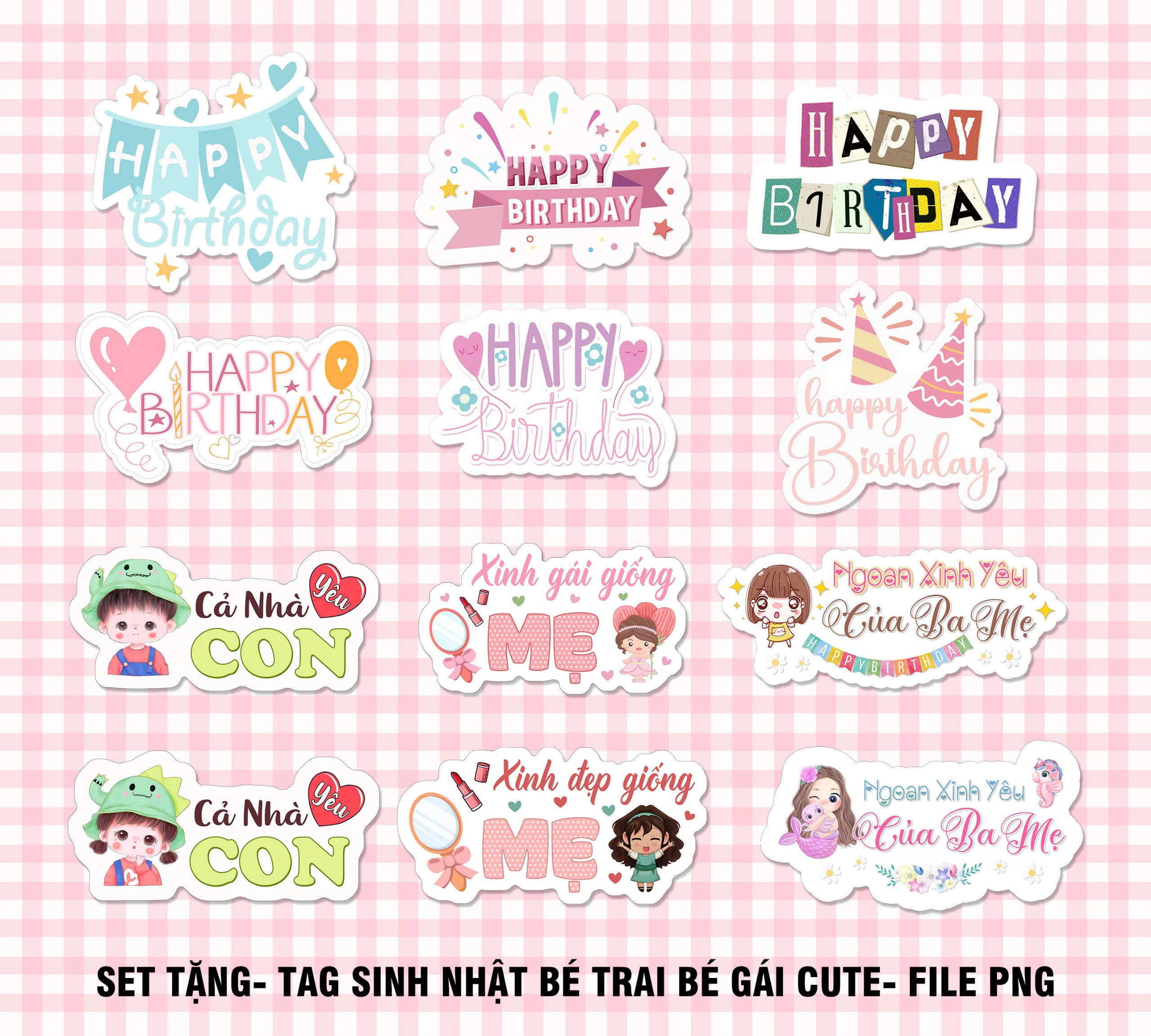 Set tặng- tag sinh nhật bé gái cute