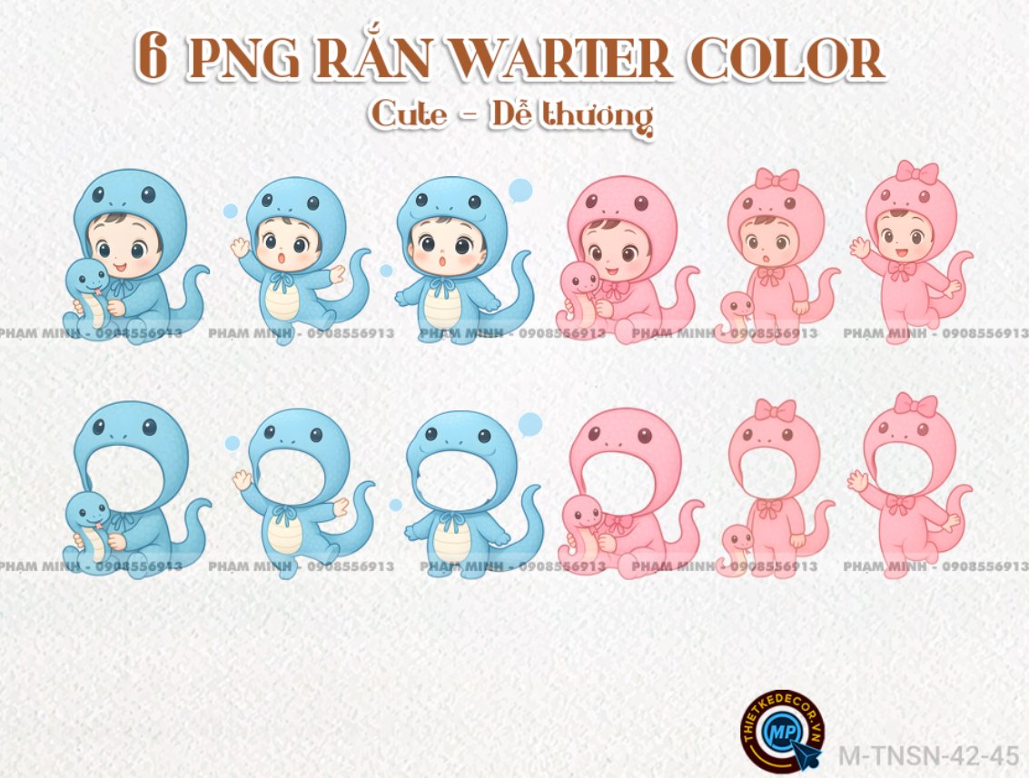 6 PNG Bé Rắn cute dễ thương chèn background làm chibi nét căng.