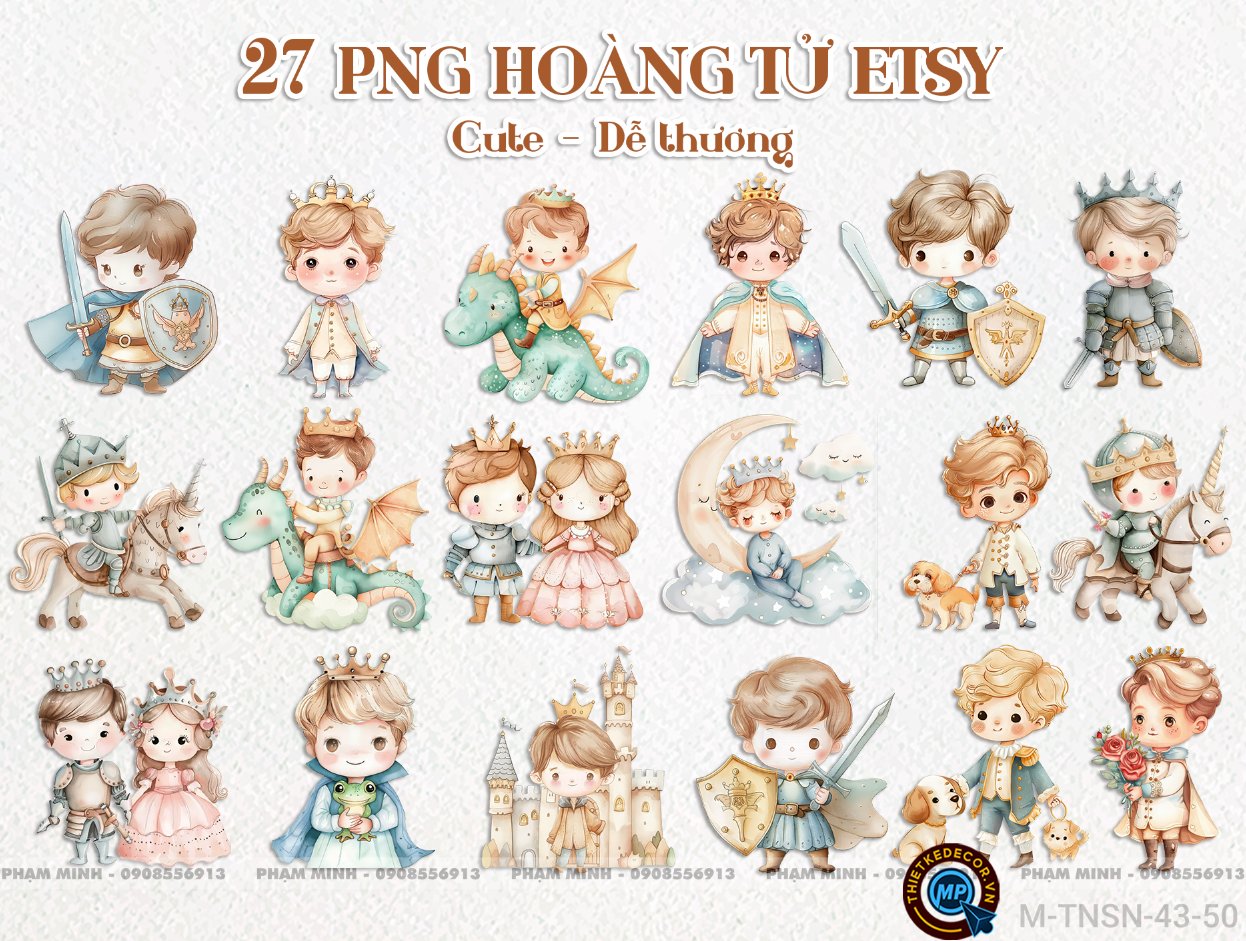 27 PNG Hoàng Tử ETSY hoạt hình màu nước cute, dễ thương, đáng yêu