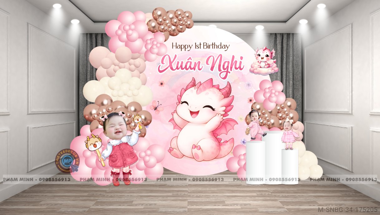 File thiết kế sinh nhật bé gái tuổi rồng tone hồng back tròn cute đáng yêu