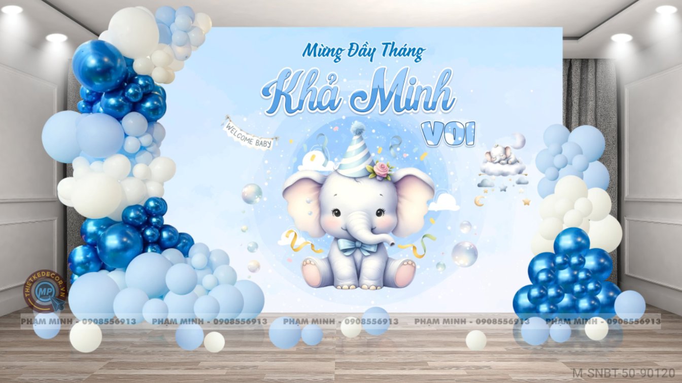 File thiết kế background sinh nhật bé trai chủ đề con Voi dễ thương cute đáng yêu