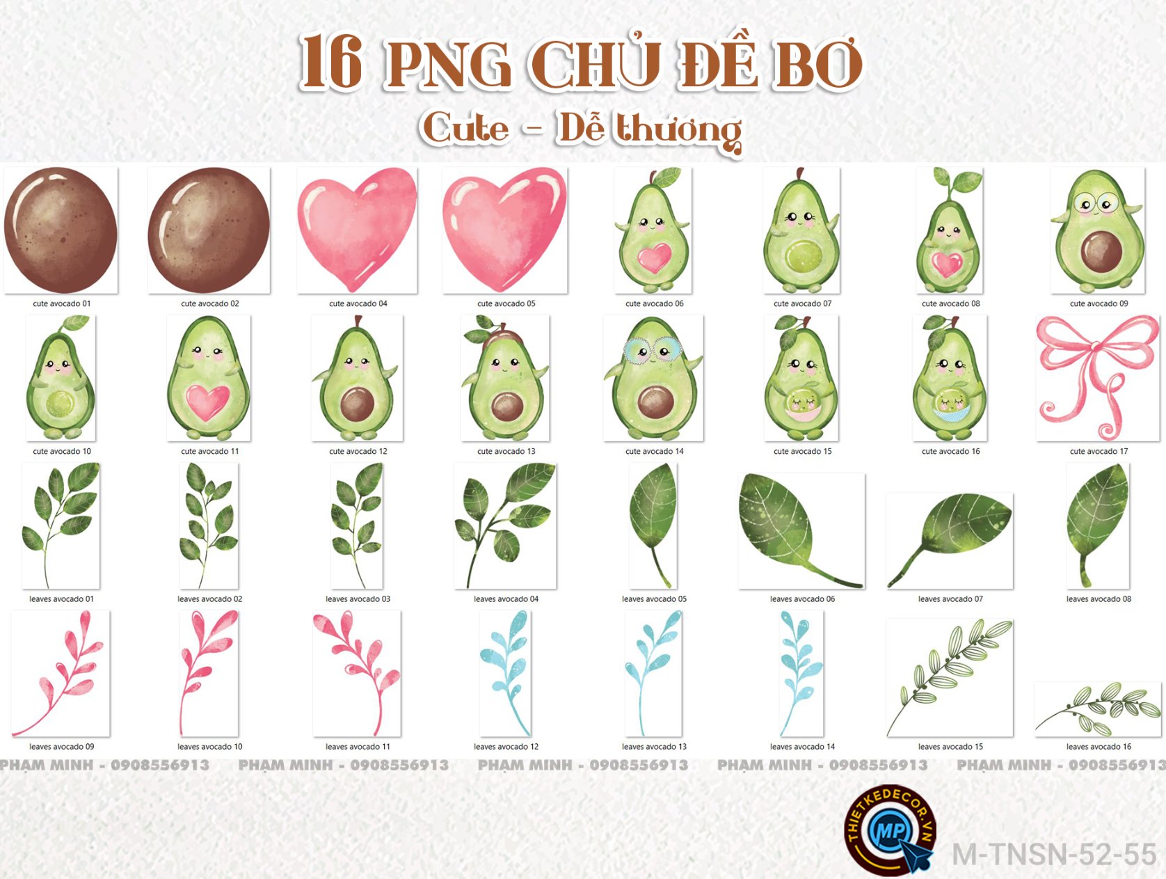 16 PNG chủ đề quả Bơ hoạt hình chất liệu màu nước cute dễ thương đáng yêu
