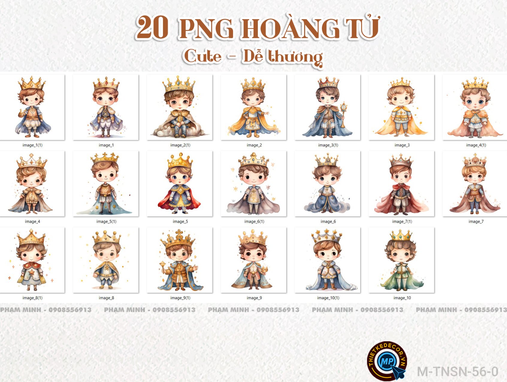 20 PNG Hoàng tử hoạt hình chất liệu màu nước cute đáng yêu dễ thương tách nền