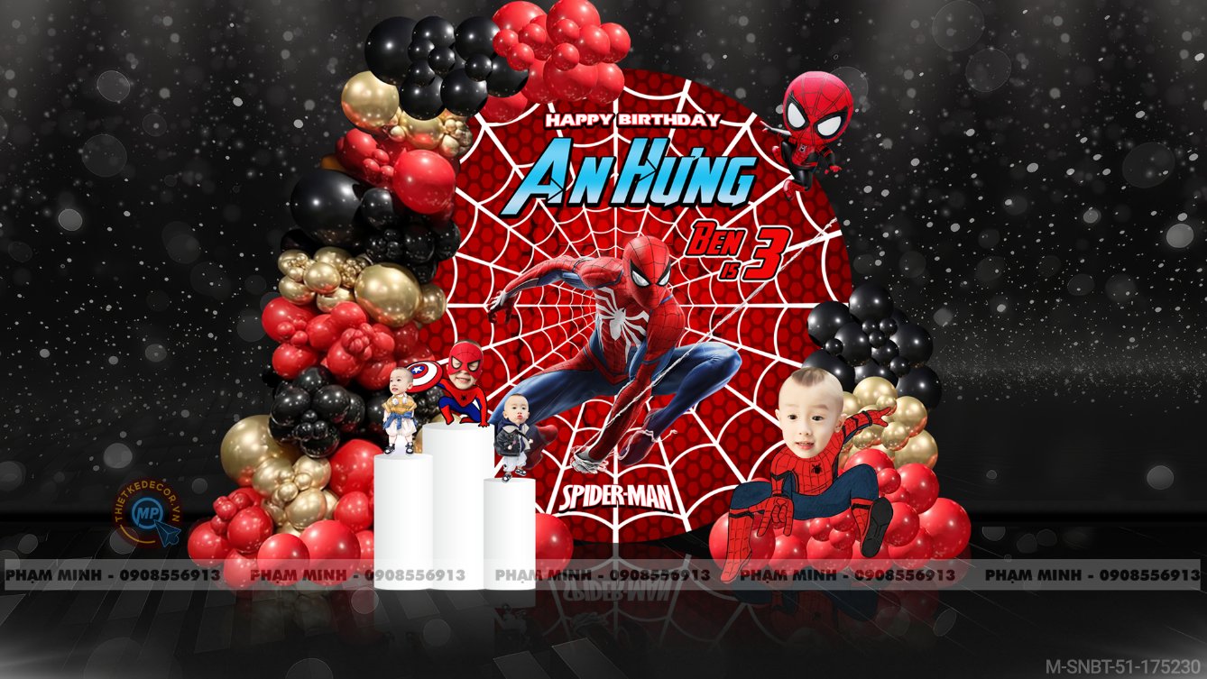 File thiết kế sinh nhật bé trai Chủ đề Người nhện Spiderman Siêu Anh Hùng