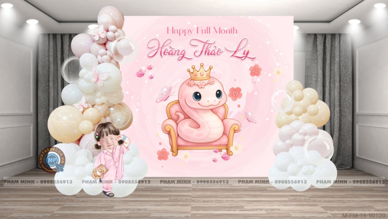 File thiết kế Background đầy tháng fullmonth bé tuổi tỵ thìn tone hồng cute dễ thương đáng yêu