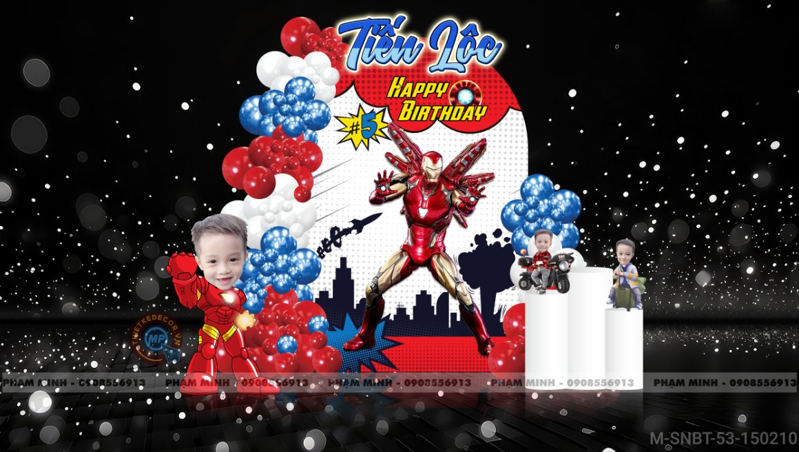 File thiết kế sinh nhật bé trai Chủ đề Ironman Siêu nhân siêu Anh Hùng