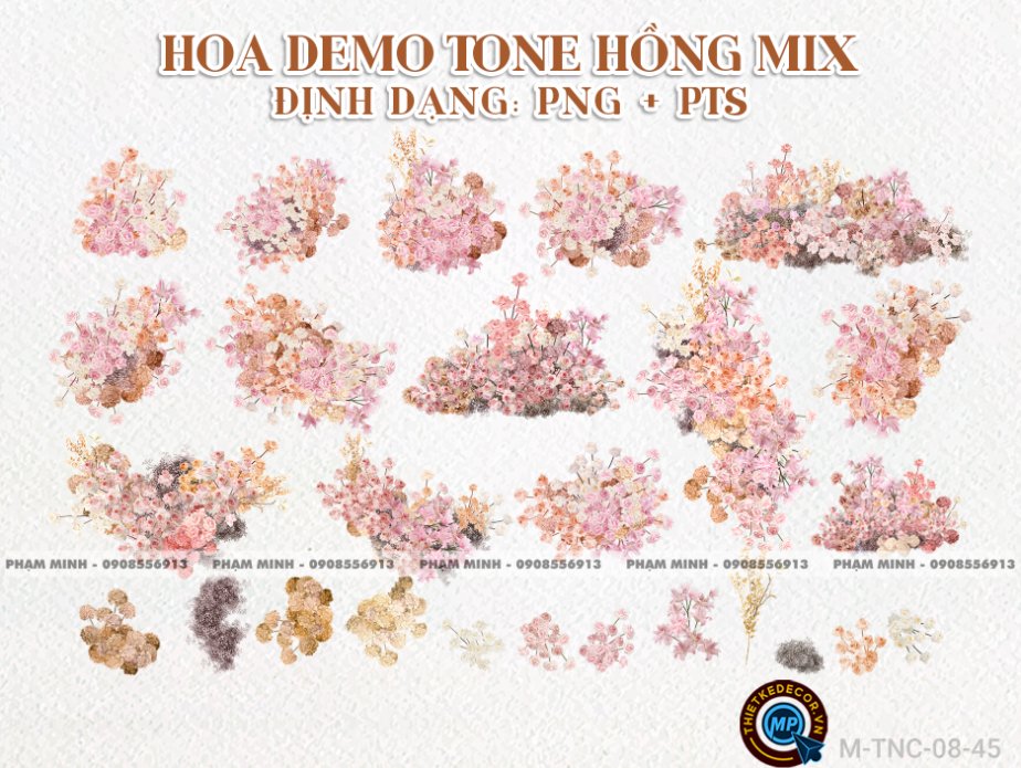 Hoa PNG cưới tone hồng mix demo Gia tiên, cổng cưới, photobook cưới.