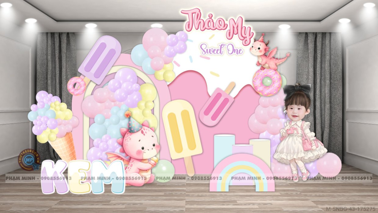 File thiết kế sinh nhật bé gái tuổi rồng chủ đề Kem tone hồng cute đáng yêu