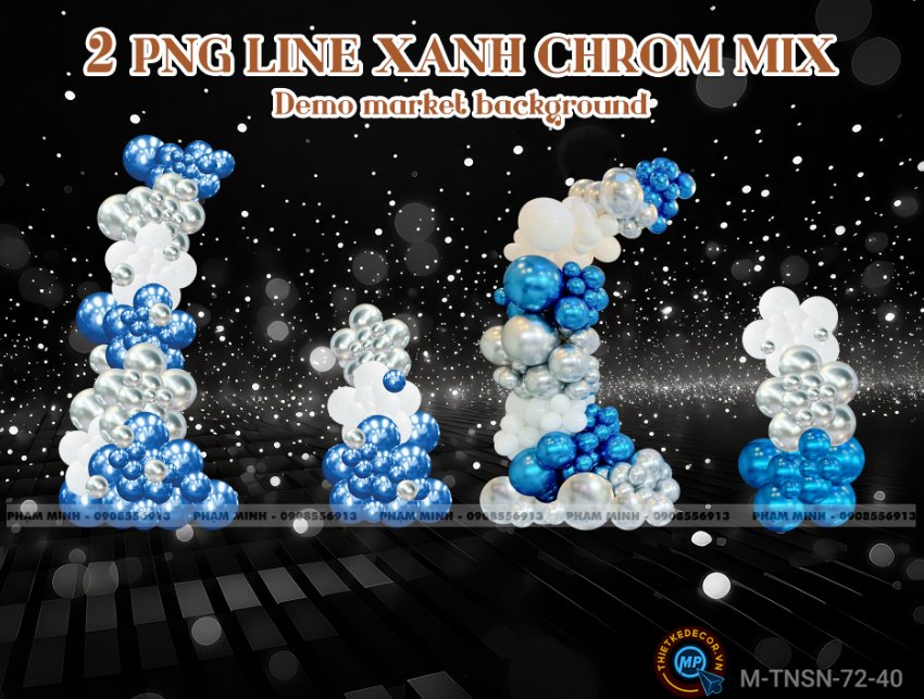 2 PNG Line bóng tone xanh Chrom mix trắng bạc dùng demo market và background sinh nhật, sự kiện,...