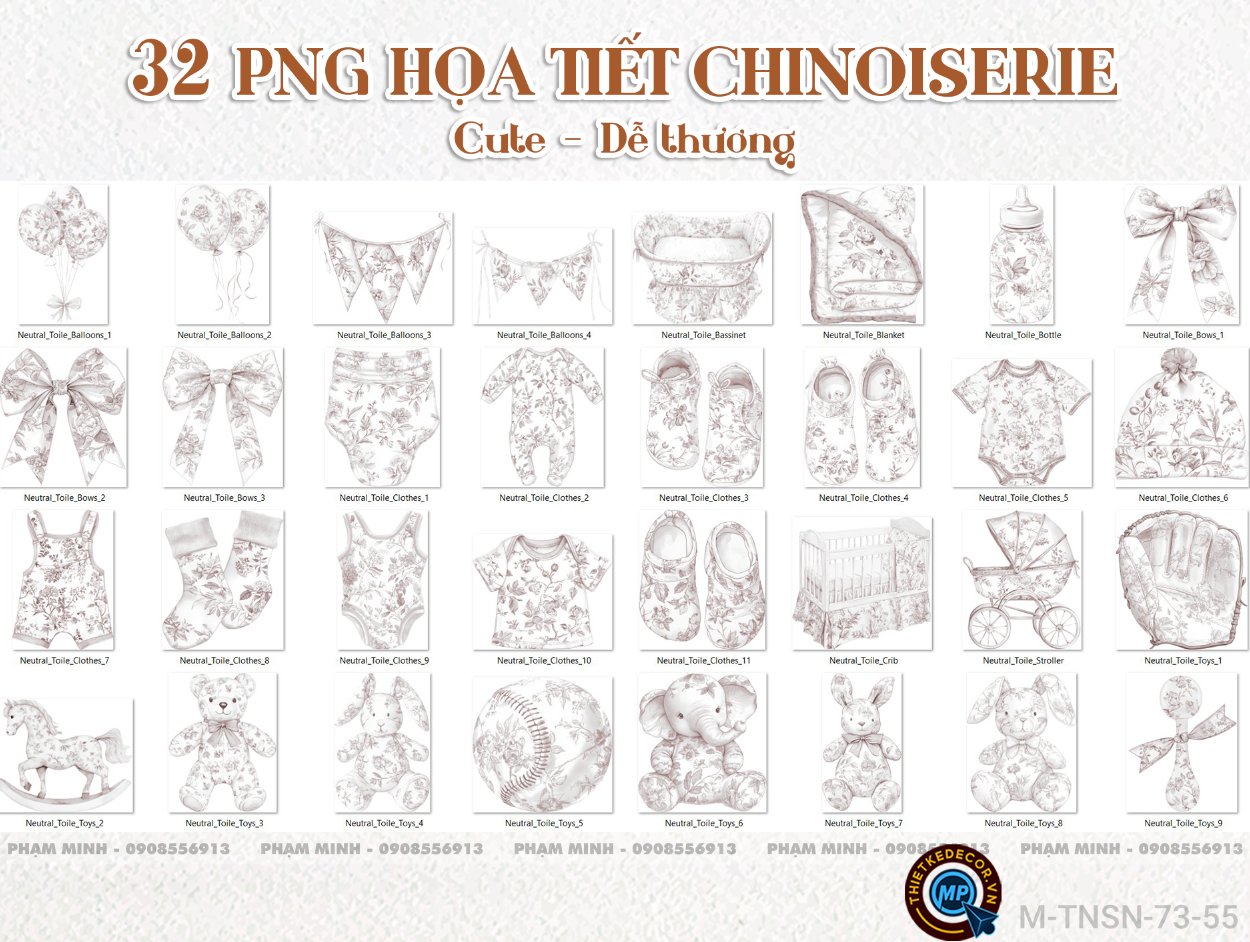 32 PNG topping cute họa tiết CHINOISERIE sang trọng