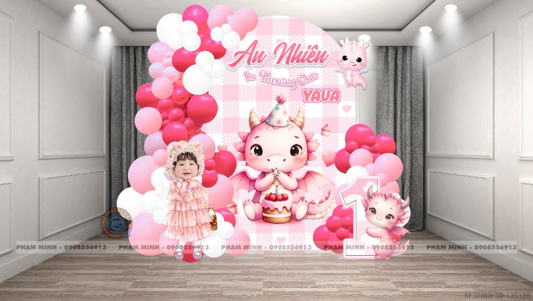 File thiết kế sinh nhật bé gái tuổi rồng tone hồng back U cute đáng yêu