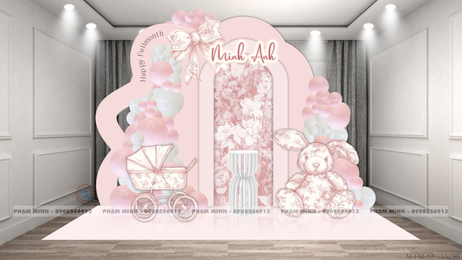 File thiết kế Background đầy tháng fullmonth tone hồng cute dễ thương đáng yêu