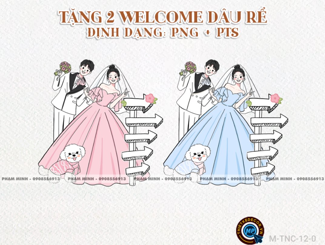 Tặng 2 Welcome dâu rể và bé Cún cute dễ thương đáng yêu PNG và PTS nét căng