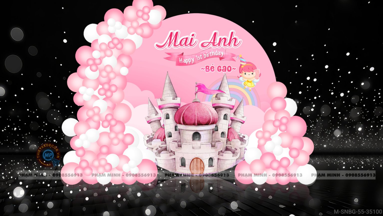 File thiết kế background sinh nhật bé gái chủ đề công chúa tone hồng cute đáng yêu dễ thương