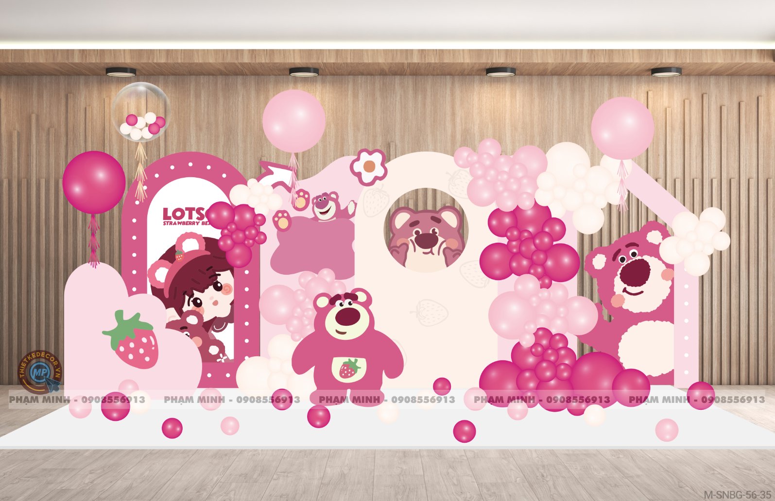 File thiết kế sinh nhật bé gái chủ đề GẤU DÂU tone hồng back tròn cute đáng yêu