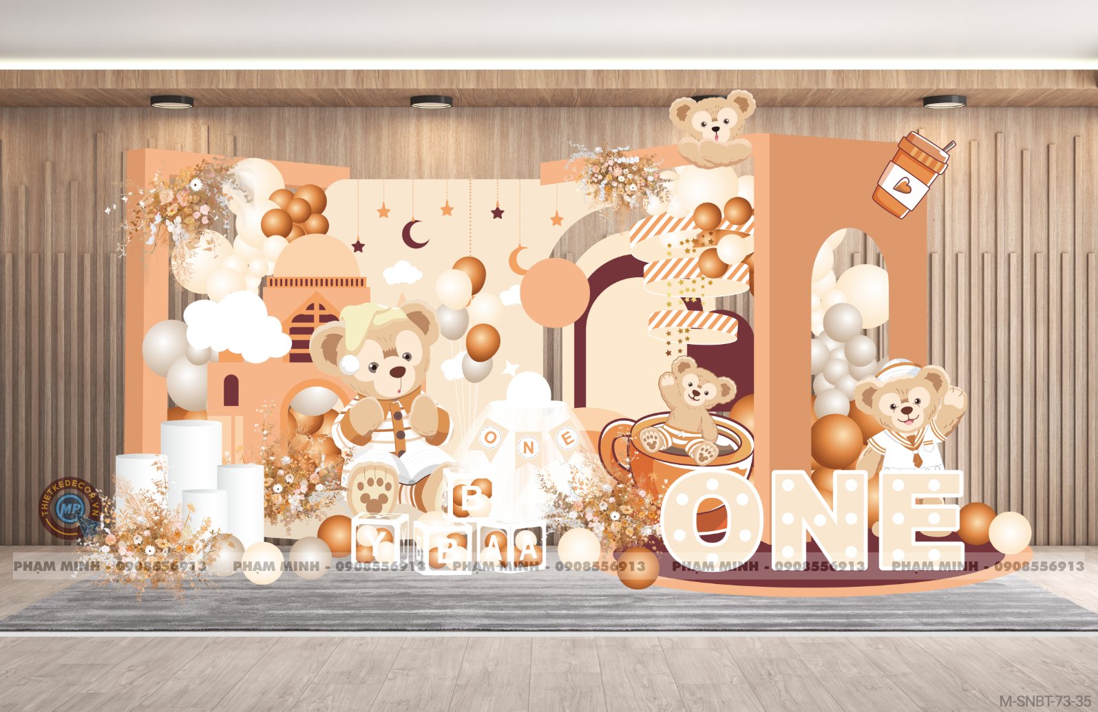 File thiết kế sinh nhật bé trai chủ đề gấu tone nâu cute dễ thương.