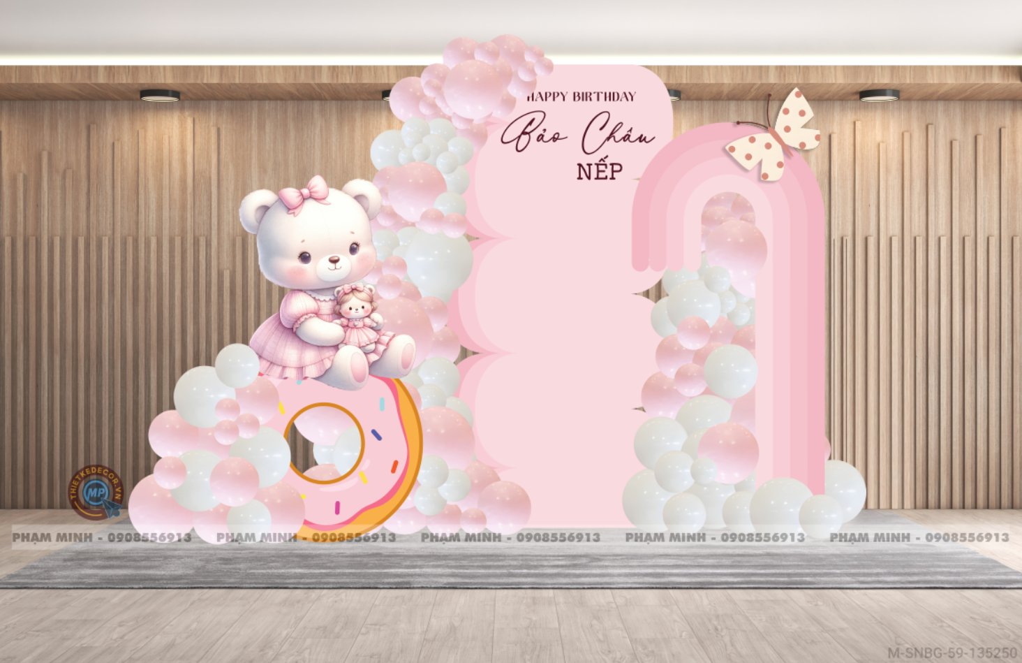 File thiết kế sinh nhật bé gái Chủ đề Gấu tone hồng cute đáng yêu