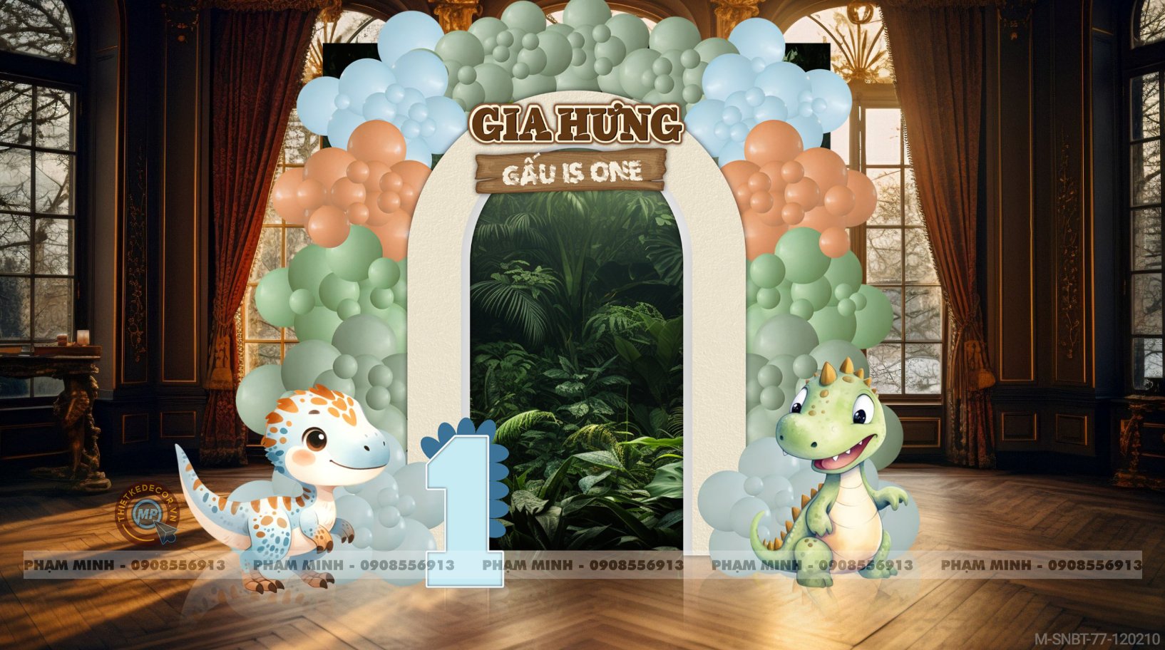 File thiết kế sinh nhật bé trai chủ đề Khủng Long safari cute dễ thương.