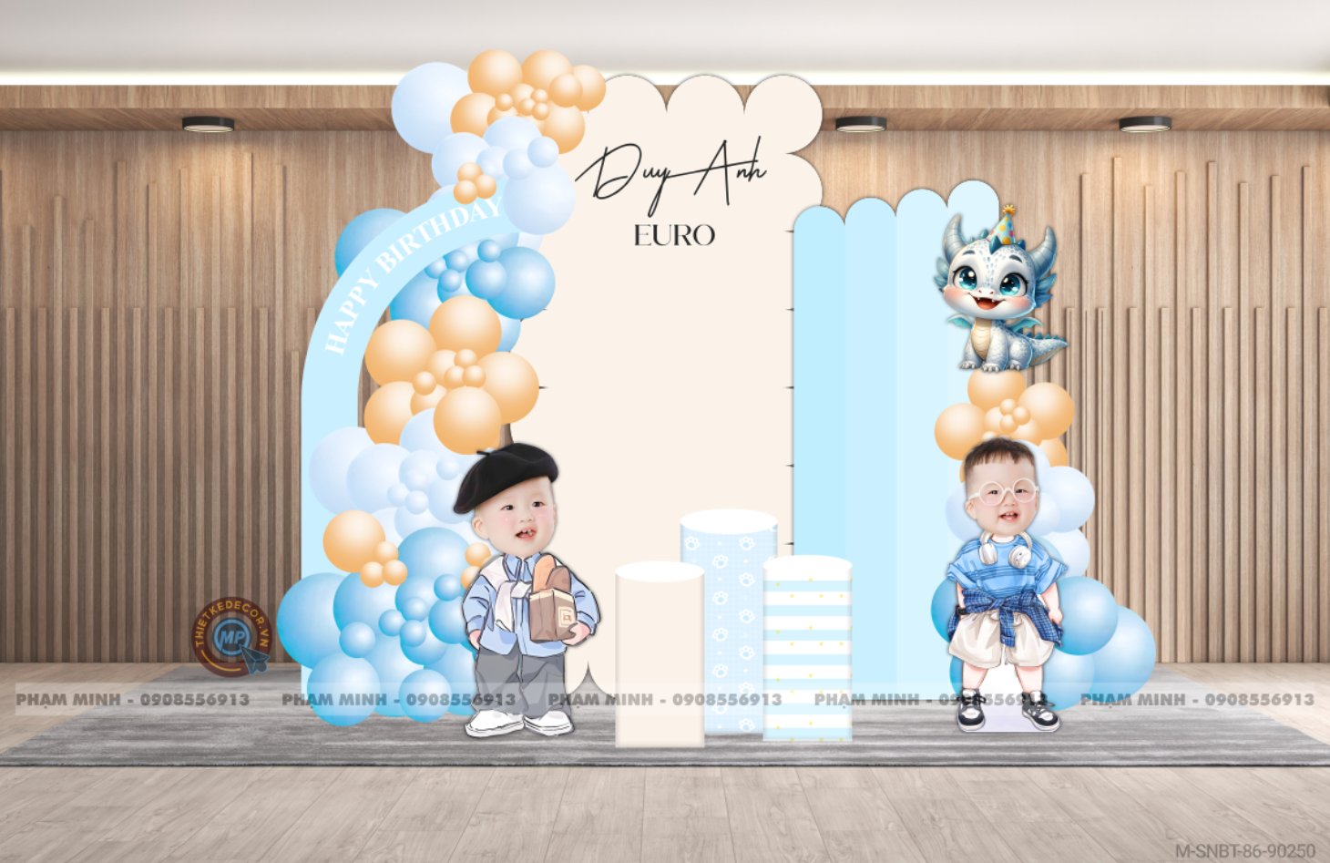 File thiết kế sinh nhật bé trai 1 tuổi con rồng cute dễ thương đáng yêu.