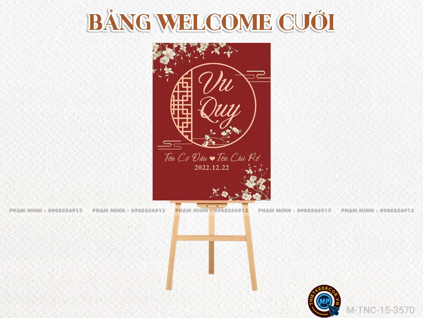 Bảng welcome cưới Vu Quy / Lễ thành hôn tone đỏ sang trọng.